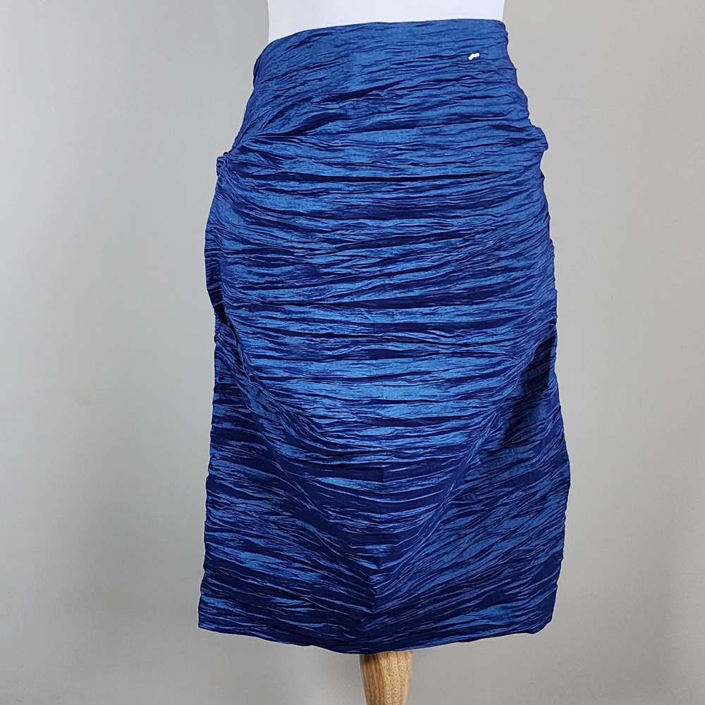 Alex Evenings Crinkle Ruched‎ Skirt Womens 12 Blue Metallic Midi Formal Cocktail
